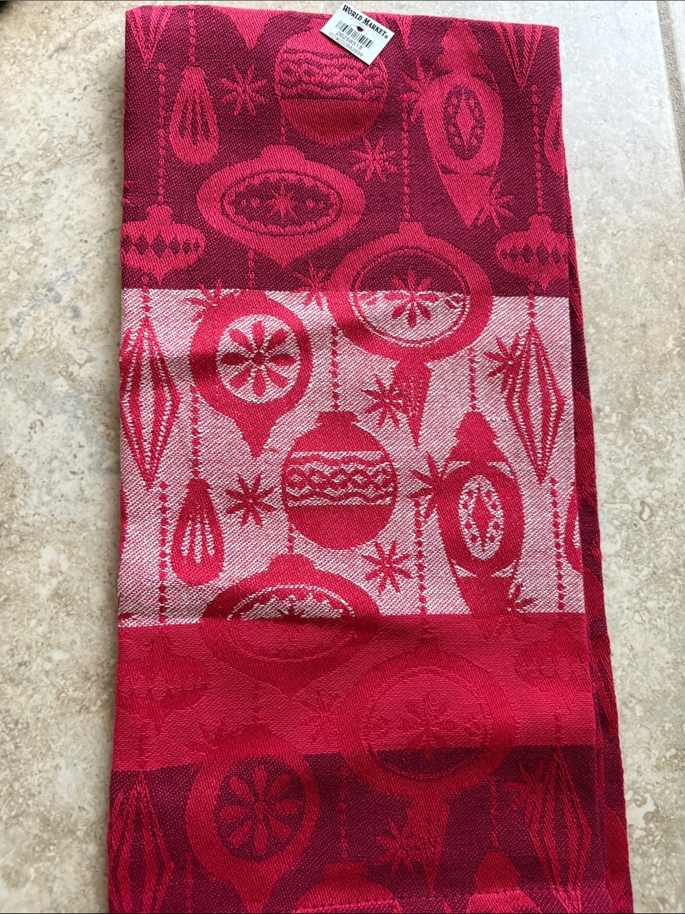 Cost Plus World Market Red Jacquard Holiday Ornament Towel